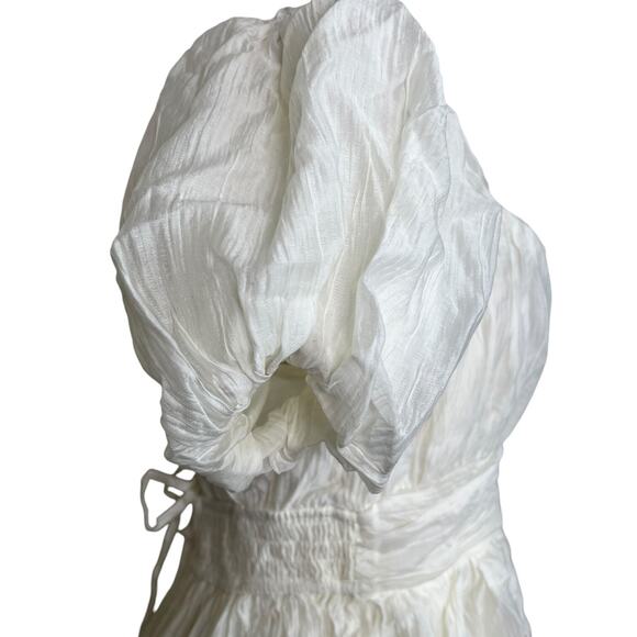 The Post Riley Puff Sleeve Sweetheart Babydoll Mini Dress Ivory Womens Large - Picture 6 of 10